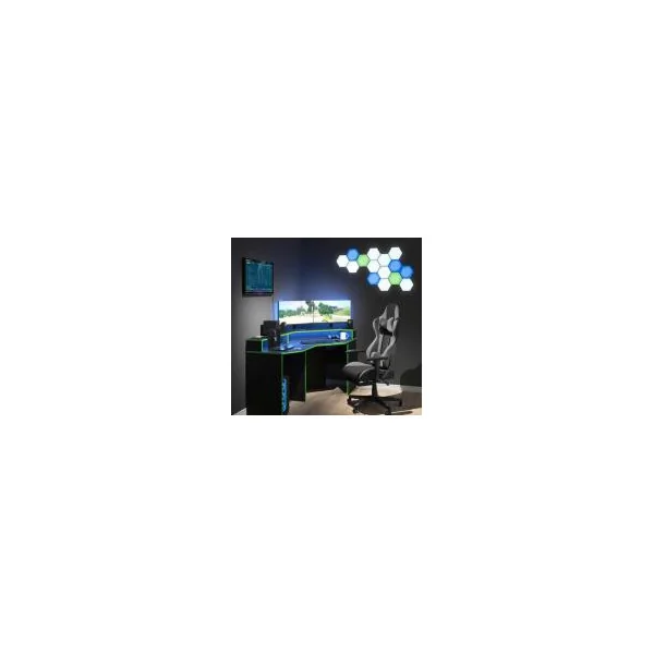 Bureau gaming angle noir et vert spacieux bureau de jeu bureau gamer bureau informatique
