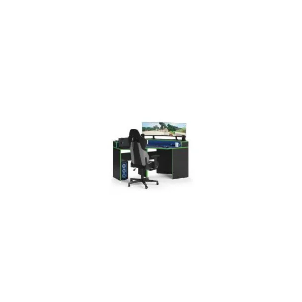 Bureau gaming angle noir et vert spacieux bureau de jeu bureau gamer bureau informatique