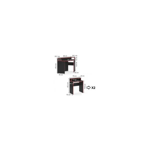 Bureau gaming noir et rouge spacieux bureau de jeu bureau gamer bureau informatique