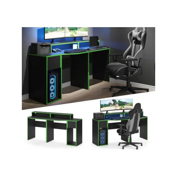 Bureau gaming noir et vert design bureau de jeu bureau gamer bureau informatique