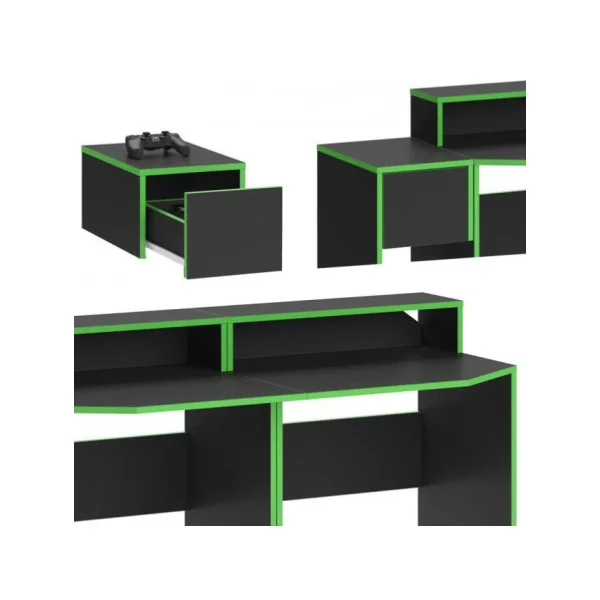 Bureau gaming noir et vert design bureau de jeu bureau gamer bureau informatique