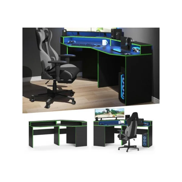Bureau gaming noir et vert espace bureau de jeu bureau gamer bureau informatique