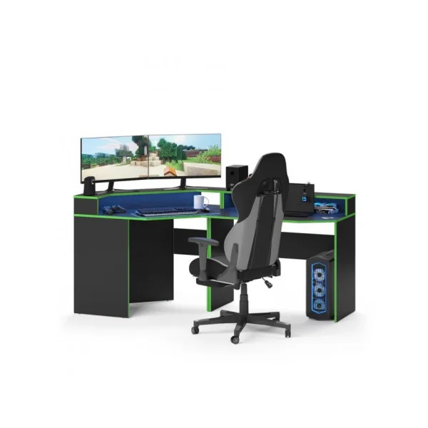 Bureau gaming noir et vert espace bureau de jeu bureau gamer bureau informatique