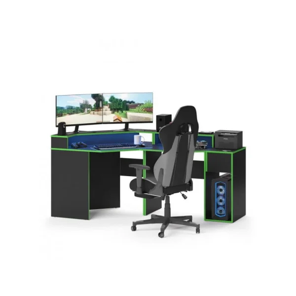 Bureau gaming noir et vert espace bureau de jeu bureau gamer bureau informatique
