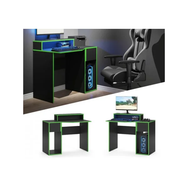 Bureau gaming noir et vert PM avec guéridon bureau de jeu bureau gamer bureau informatique
