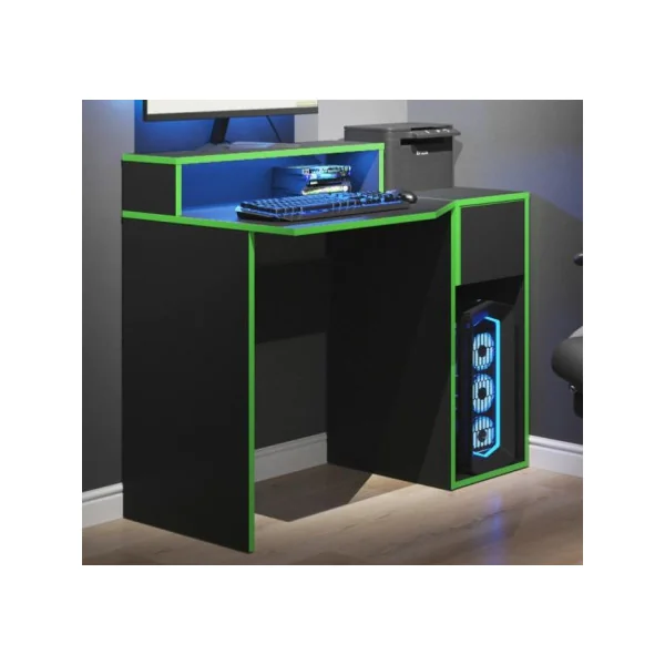 Bureau gaming noir et vert PM avec guéridon bureau de jeu bureau gamer bureau informatique