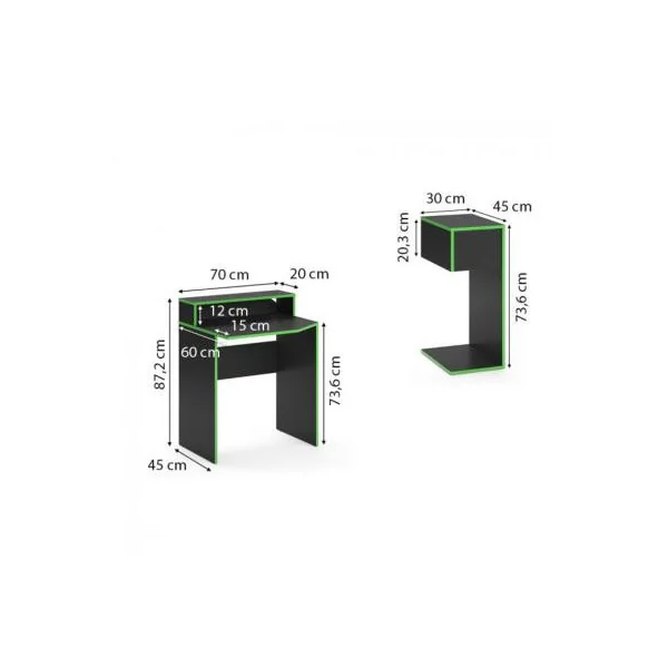 Bureau gaming noir et vert PM avec guéridon bureau de jeu bureau gamer bureau informatique