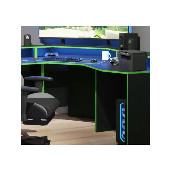 Bureau gaming noir et vert spacieux bureau de jeu bureau gamer bureau informatique
