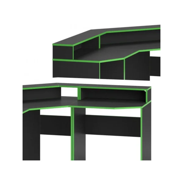 Bureau gaming noir et vert spacieux bureau de jeu bureau gamer bureau informatique