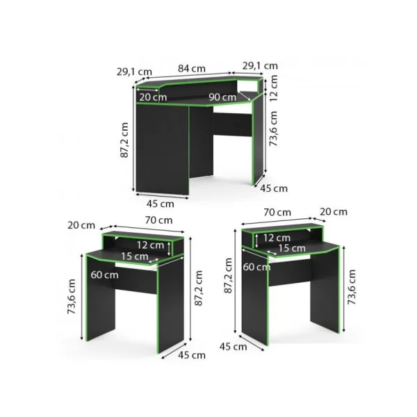 Bureau gaming noir et vert spacieux bureau de jeu bureau gamer bureau informatique