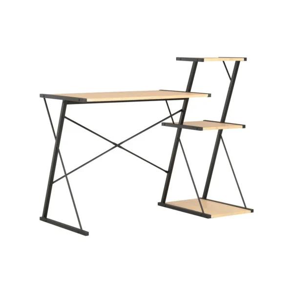 Bureau industriel avec 4 étagères métal noir et chêne bureau moderne