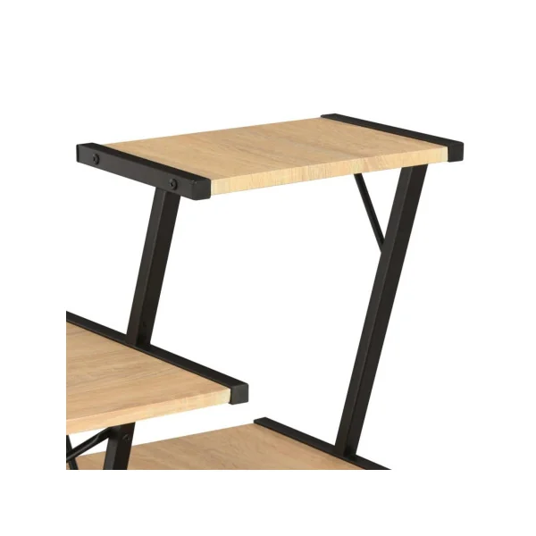 Bureau industriel avec 4 étagères métal noir et chêne bureau moderne