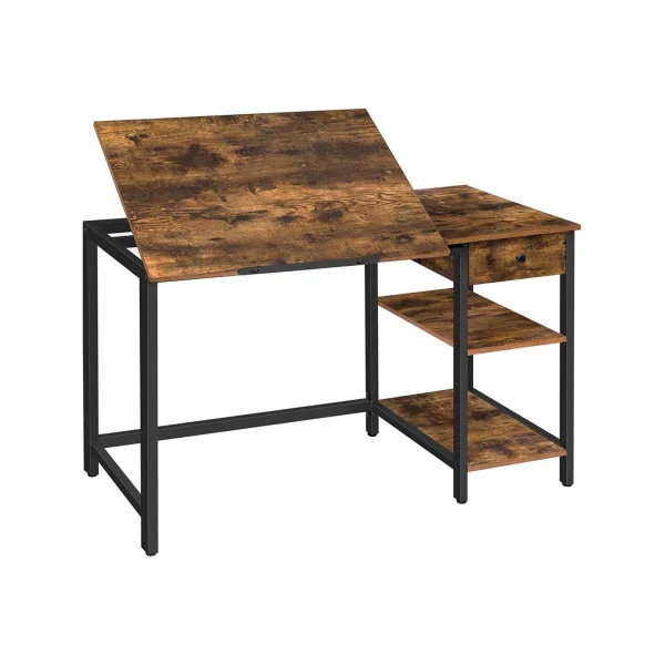 Bureau industriel avec table dessin inclinable bureau métal et brun rustique