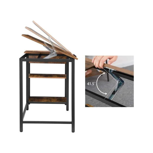 Bureau industriel avec table dessin inclinable bureau métal et brun rustique