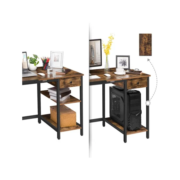 Bureau industriel avec table dessin inclinable bureau métal et brun rustique