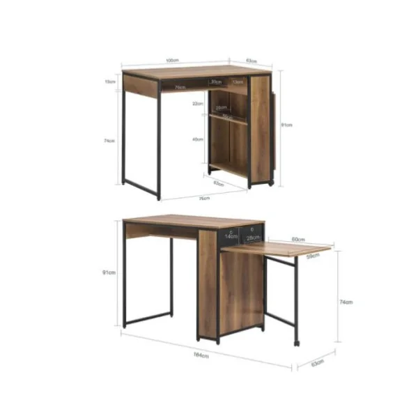 Bureau industriel avec table pliable gain de place bureau avec rangement