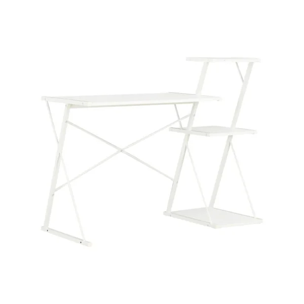 Bureau industriel blanc avec 4 étagères métal blanc et bois bureau moderne