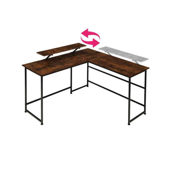 Bureau industriel foncé en angle avec rehausse amovible bureau en L informatique