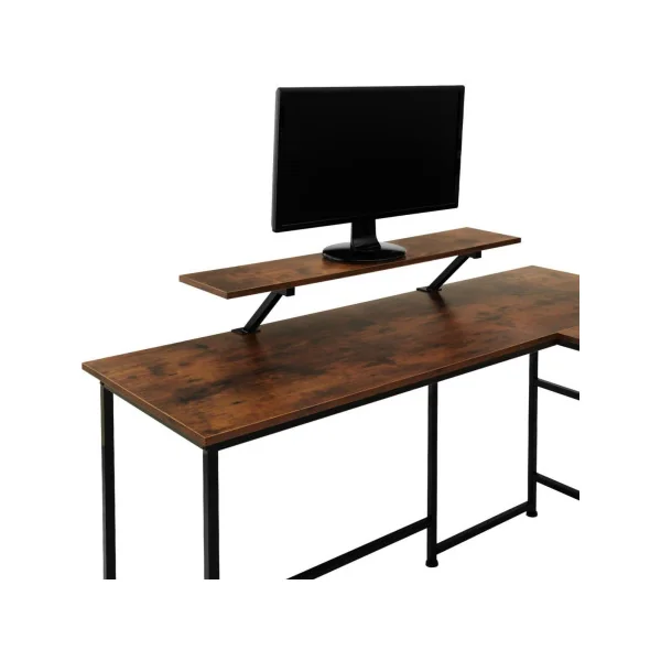 Bureau industriel foncé en angle avec rehausse amovible bureau en L informatique