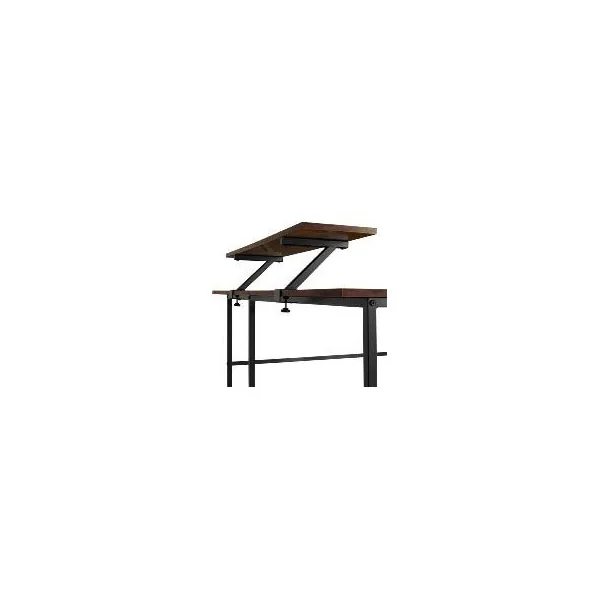 Bureau industriel foncé en angle avec rehausse amovible bureau en L informatique