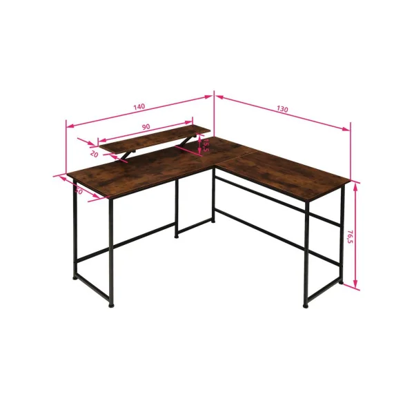 Bureau industriel foncé en angle avec rehausse amovible bureau en L informatique