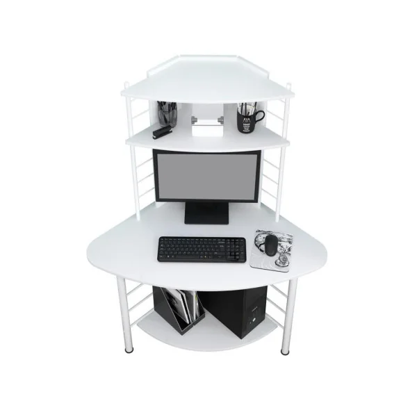 Bureau informatique angle blanc chassis ALU bureau d'angle avec étagères