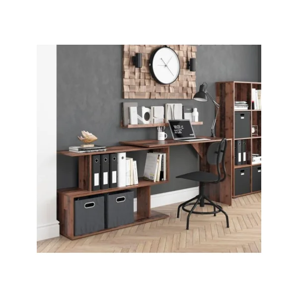 Bureau moderne rotatif 2 positions vieux bois bureau d'angle bureau avec rangement ouvert
