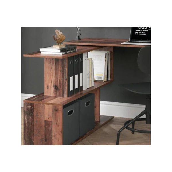 Bureau moderne rotatif 2 positions vieux bois bureau d'angle bureau avec rangement ouvert