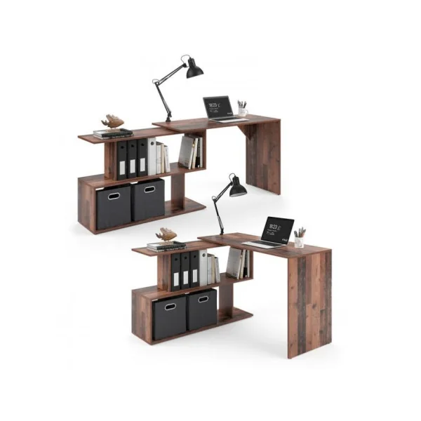 Bureau moderne rotatif 2 positions vieux bois bureau d'angle bureau avec rangement ouvert