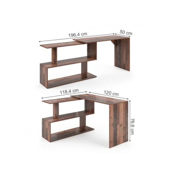 Bureau moderne rotatif 2 positions vieux bois bureau d'angle bureau avec rangement ouvert