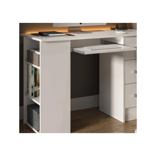 Bureau ordinateur blanc spacieux bureau 3 tiroirs avec rangement