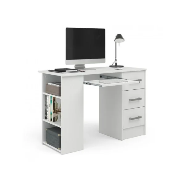 Bureau ordinateur blanc spacieux bureau 3 tiroirs avec rangement
