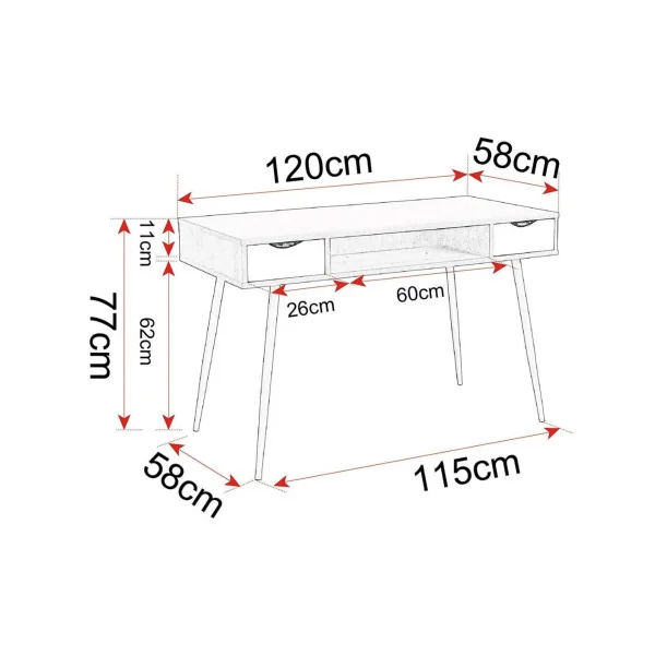Bureau scandinave avec trois rangements bureau moderne 2 tiroirs