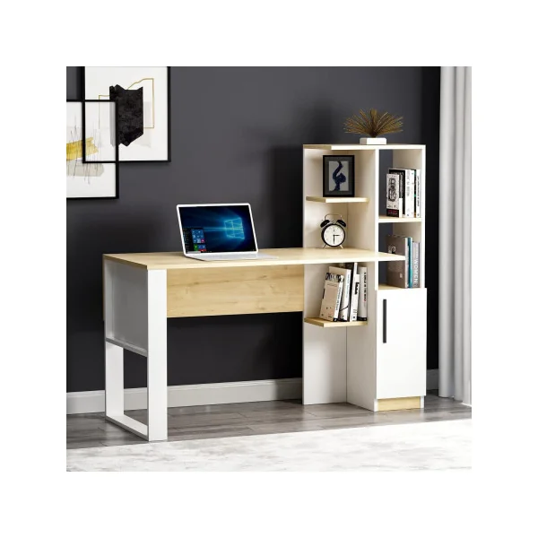 Bureau tendance blanc et chêne clair bureau ordinateur bureau avec rangement
