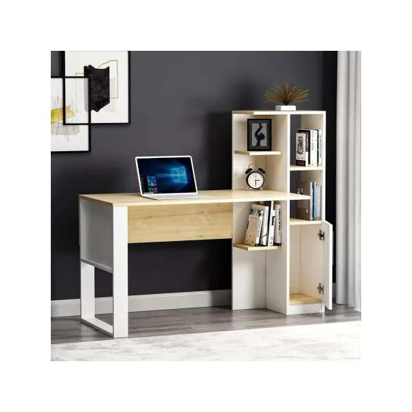 Bureau tendance blanc et chêne clair bureau ordinateur bureau avec rangement