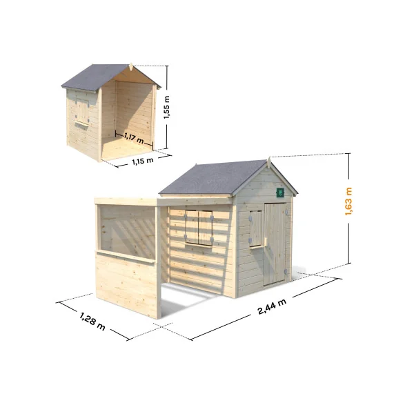 Cabane de jardin avec pergola pour enfant en épicéa maisonnette enfant maison enfant de jardin
