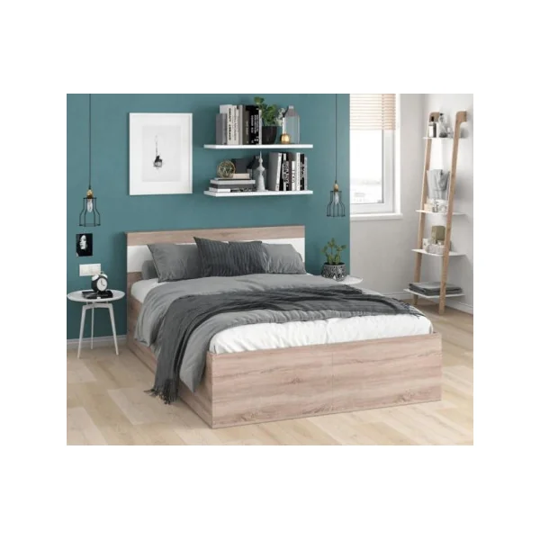 Cadre de lit 140x200 cm avec tête de lit chêne lit adulte 2 places