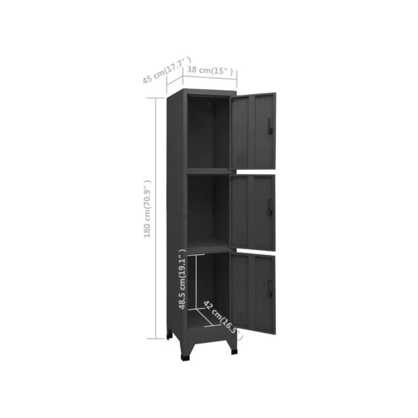 Casier métal Vestiaire métallique Armoire en acier x3 anthracite Vestiaire 3 cases