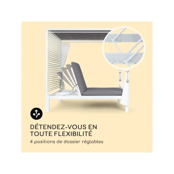 Chaise longue lit de jardin double lounge gris et blanc Bain de soleil transat jardin transat extérieur chaise longue jardin