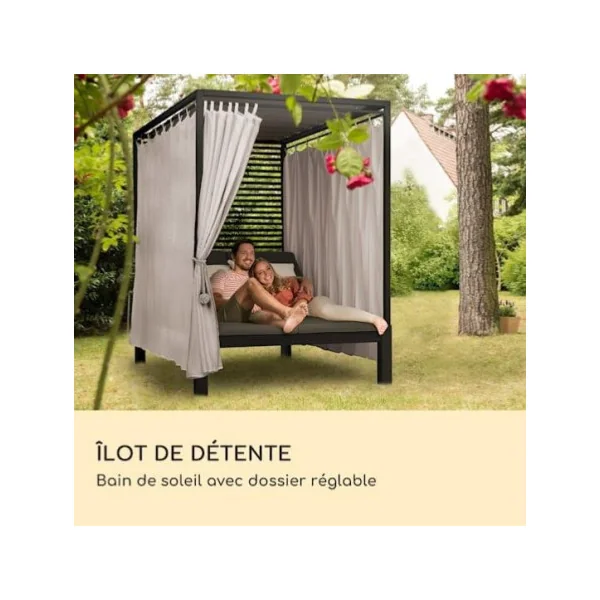 Chaise longue lit de jardin double lounge gris foncé Bain de soleil transat jardin transat extérieur chaise longue jardin