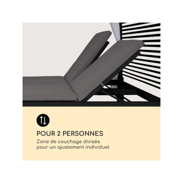 Chaise longue lit de jardin double lounge gris foncé Bain de soleil transat jardin transat extérieur chaise longue jardin