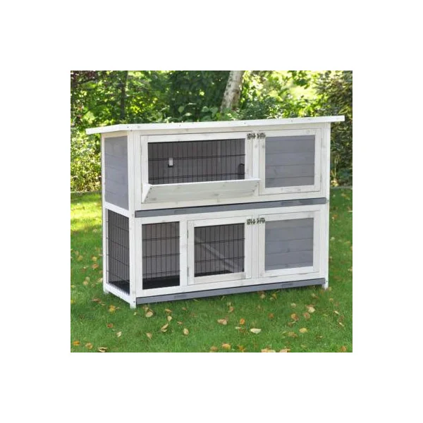 Clapier lapin double gris et blanc moderne