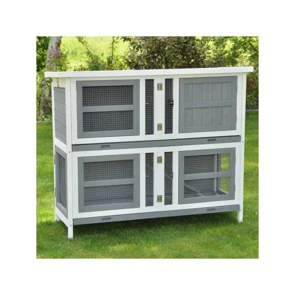 Clapier lapin PLIABLE ET TRANSPORTABLE gris et blanc