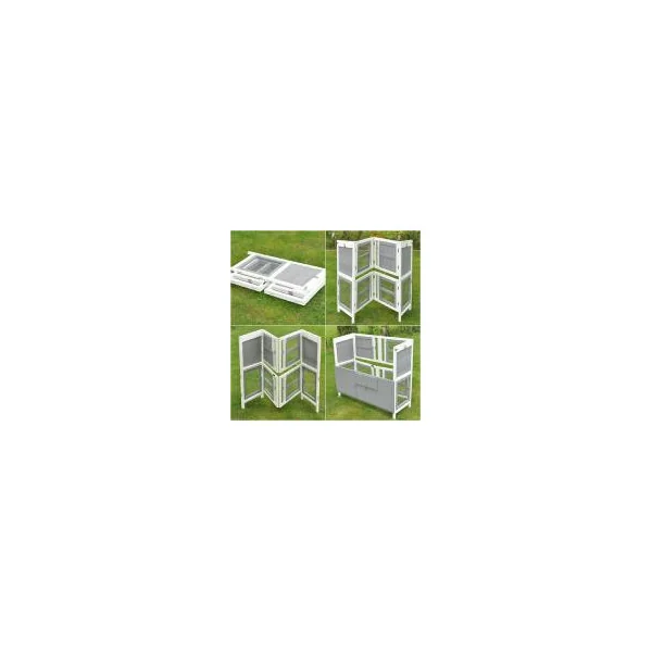 Clapier lapin PLIABLE ET TRANSPORTABLE gris et blanc