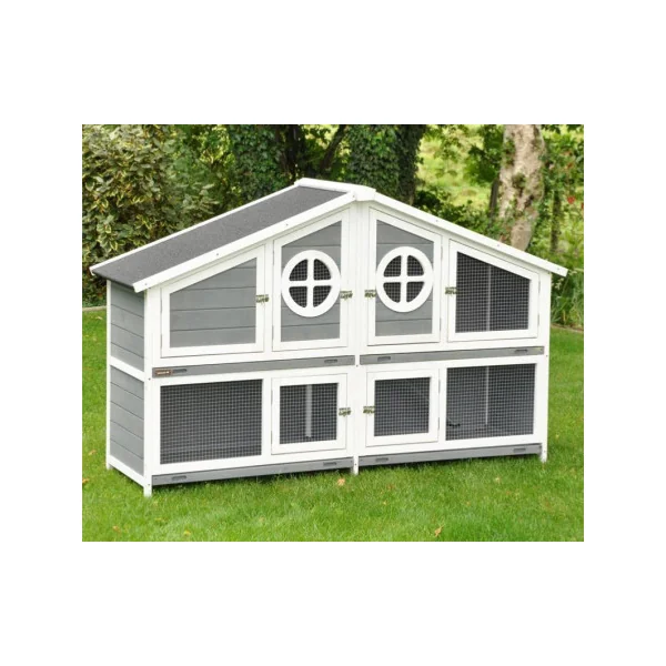 Clapier rongeur palace en bois gris et blanc