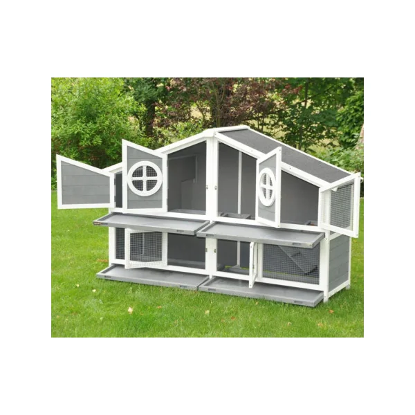 Clapier rongeur palace en bois gris et blanc