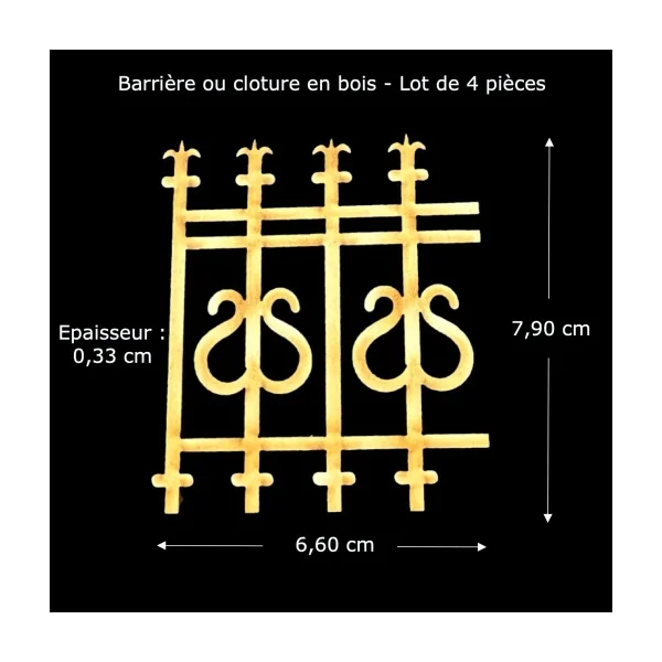 Clôture bois décorative - Lot de 4 sections - Lyres