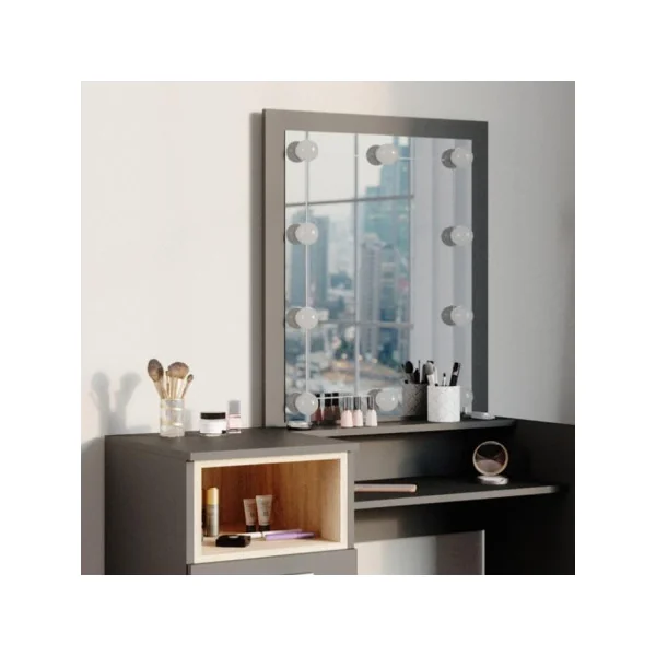 Coiffeuse anthracite et chêne avec miroir + LED Coiffeuse anthracite Coiffeuse femme Coiffeuse moderne