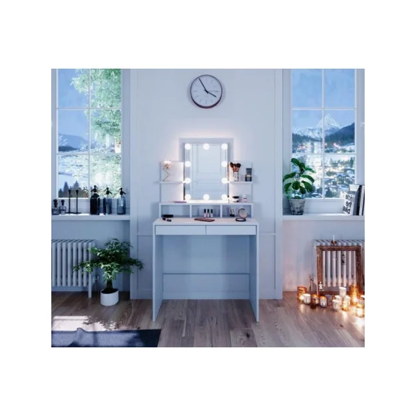 Coiffeuse avec miroir Tiana + LED Coiffeuse blanche Coiffeuse moderne Coiffeuse maquillage Coiffeuse femme