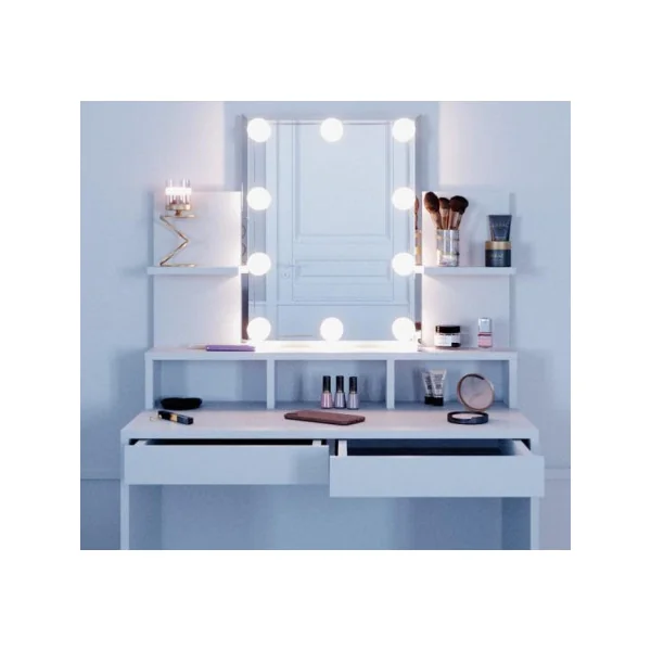 Coiffeuse avec miroir Tiana + LED Coiffeuse blanche Coiffeuse moderne Coiffeuse maquillage Coiffeuse femme